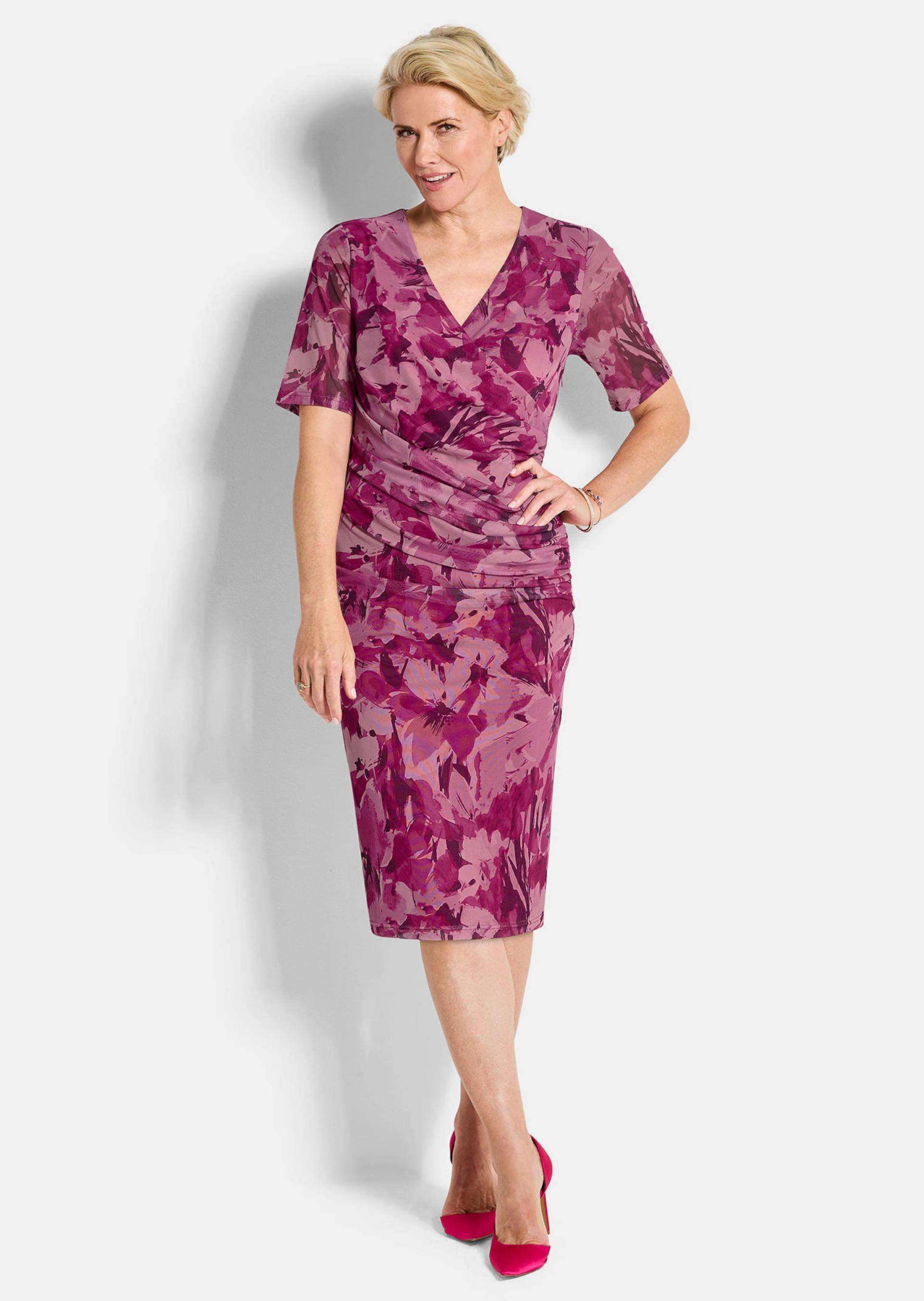 Mesh-Kleid in Wickeloptik - rosé / gemustert - Gr. 23 von Goldner Fashion von Goldner Fashion