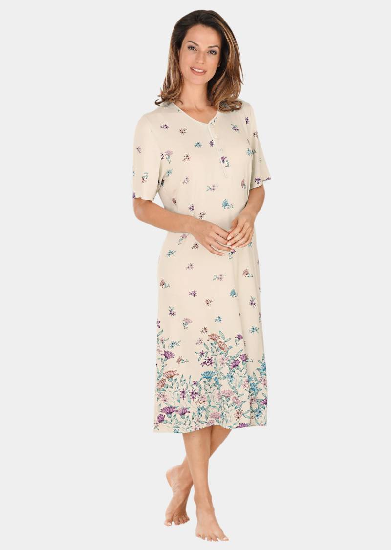 Nachthemd mit Halbarm und Knopfleiste - cremeweiß / türkis / rosé / gemustert - Gr. 18/19 von Goldner Fashion von Goldner Fashion