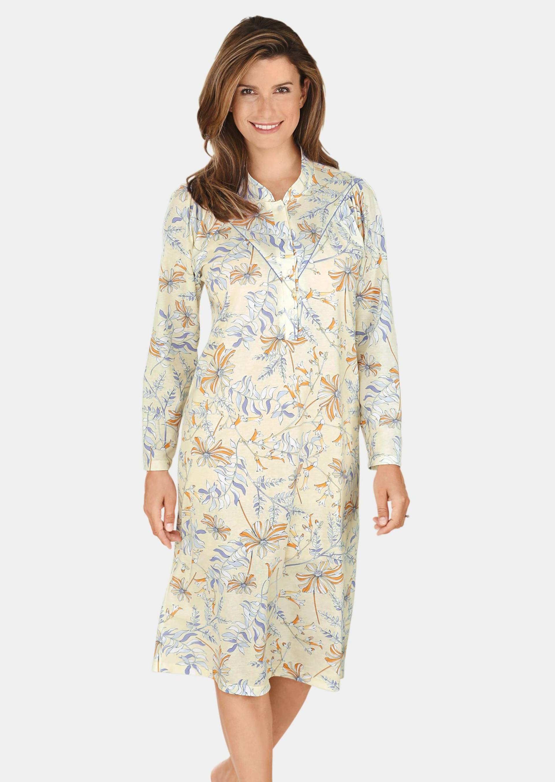 Nachthemd mit Langarm aus weicher Baumwollqualität - gelb / hellblau / gemustert - Gr. 18/19 von Goldner Fashion von Goldner Fashion