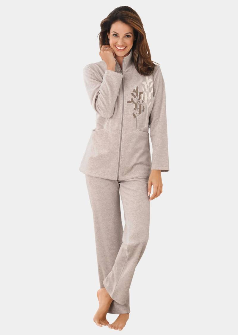 Nicki-Hausanzug mit modischer Stickerei - taupe - Gr. 54 von Goldner Fashion von Goldner Fashion