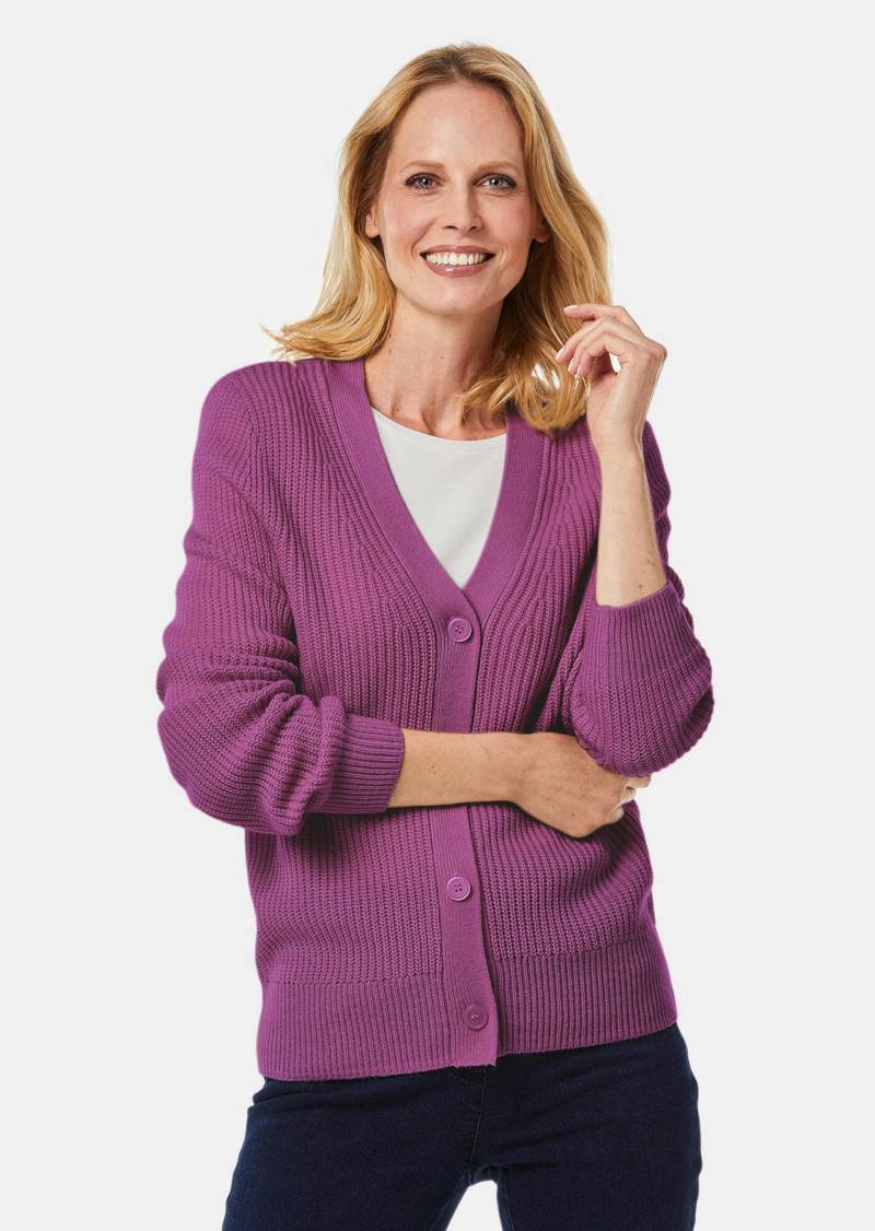 Pflegeleichte Strickjacke in hochwertiger Rippenstruktur - beere - Gr. 20 von Goldner Fashion von Goldner Fashion