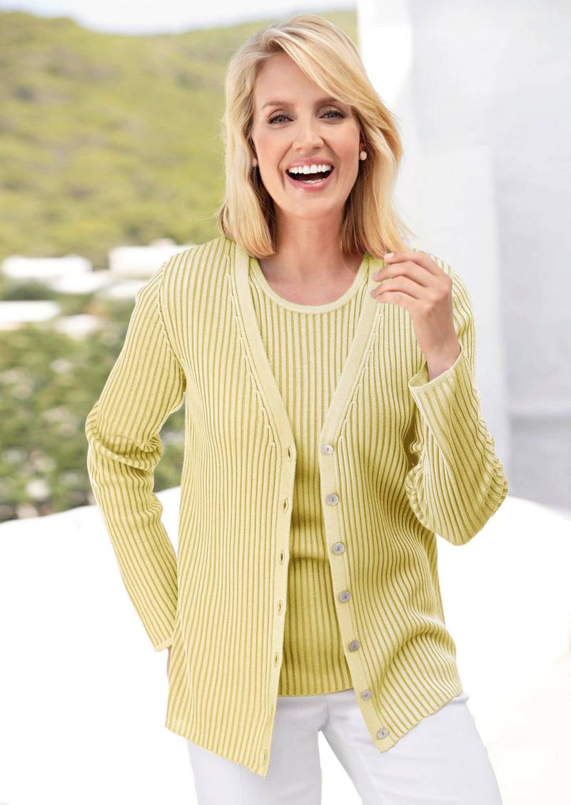 Pflegeleichte Strickjacke in hochwertiger Rippenstruktur - gelb - Gr. 54 von Goldner Fashion von Goldner Fashion