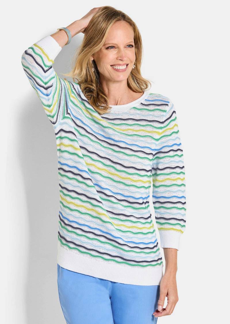 Pflegeleichter Strickpullover mit Wellenmuster - blau / grün / gemustert - Gr. 19 von Goldner Fashion von Goldner Fashion