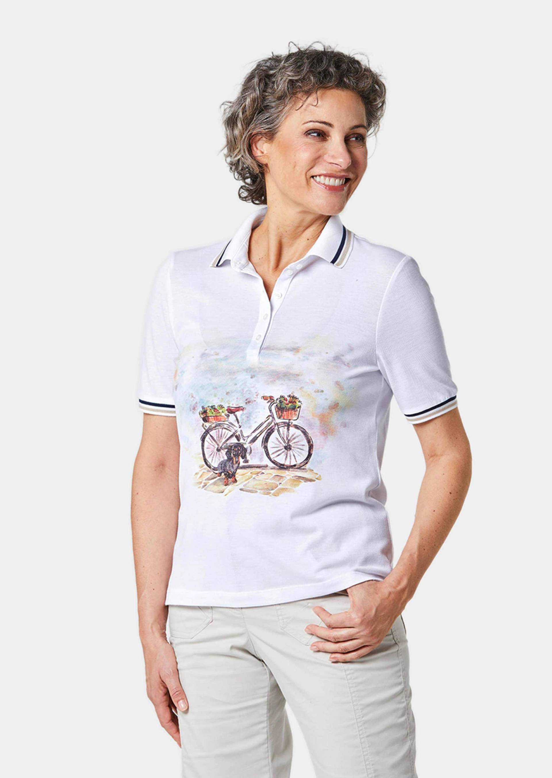 Poloshirt mit Frontmotiv - weiß - Gr. 52 von Goldner Fashion von Goldner Fashion