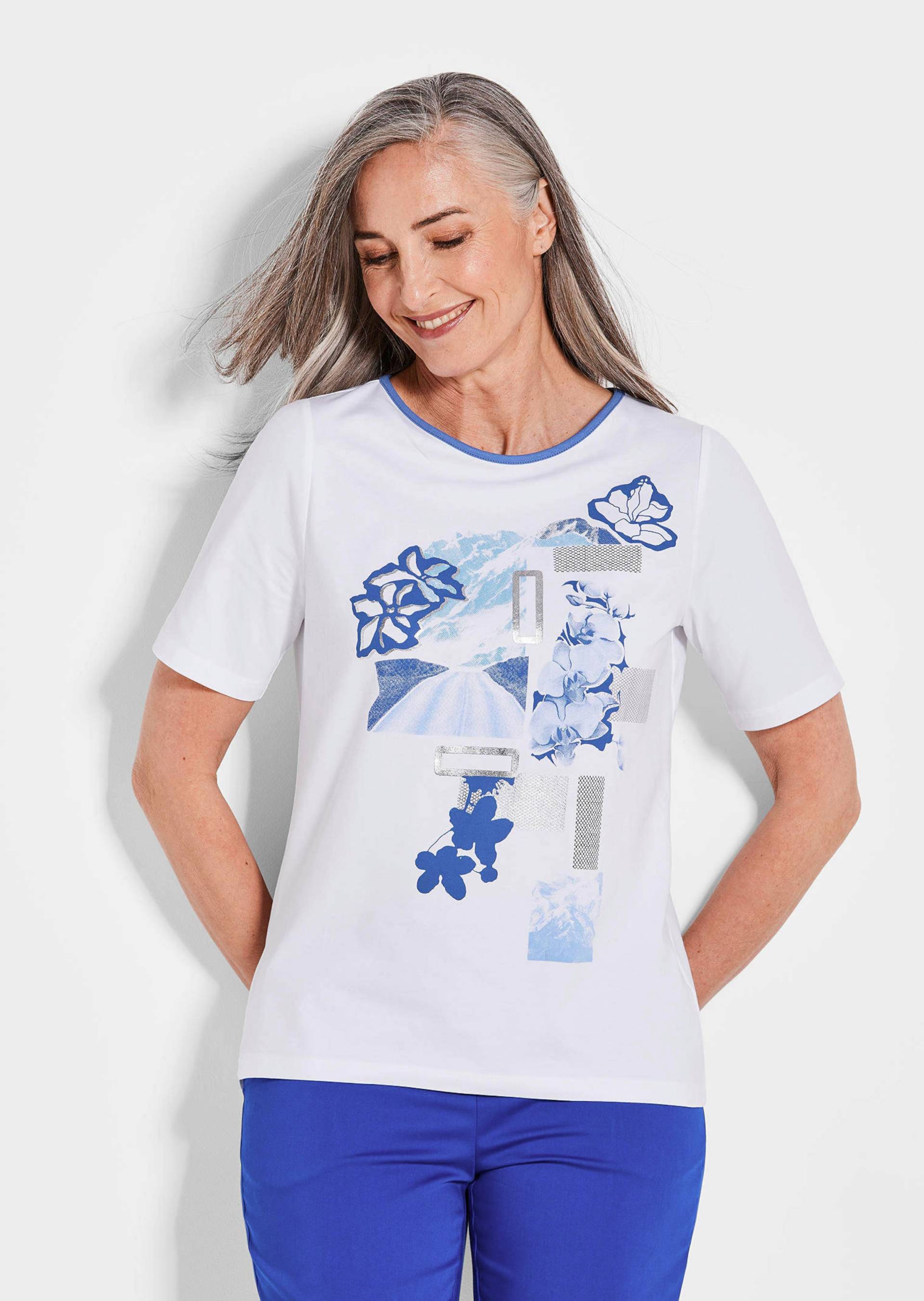 Printshirt mit Glanzdetails - weiß / gemustert - Gr. 21 von Goldner Fashion von Goldner Fashion