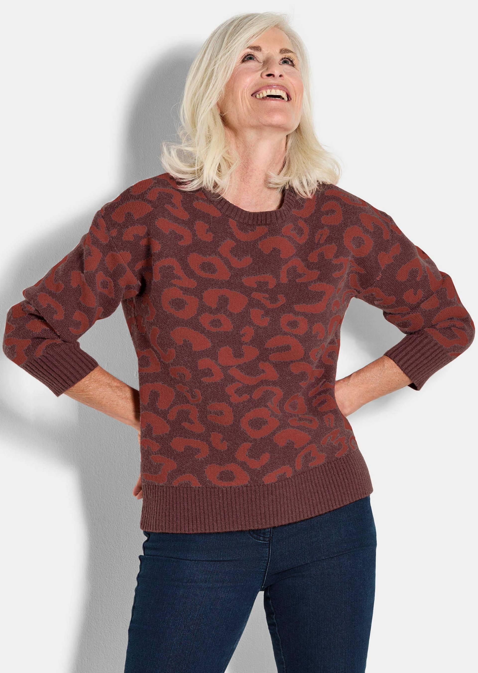 Pullover mit Leomuster - bordeaux / gemustert - Gr. 24 von Goldner Fashion von Goldner Fashion