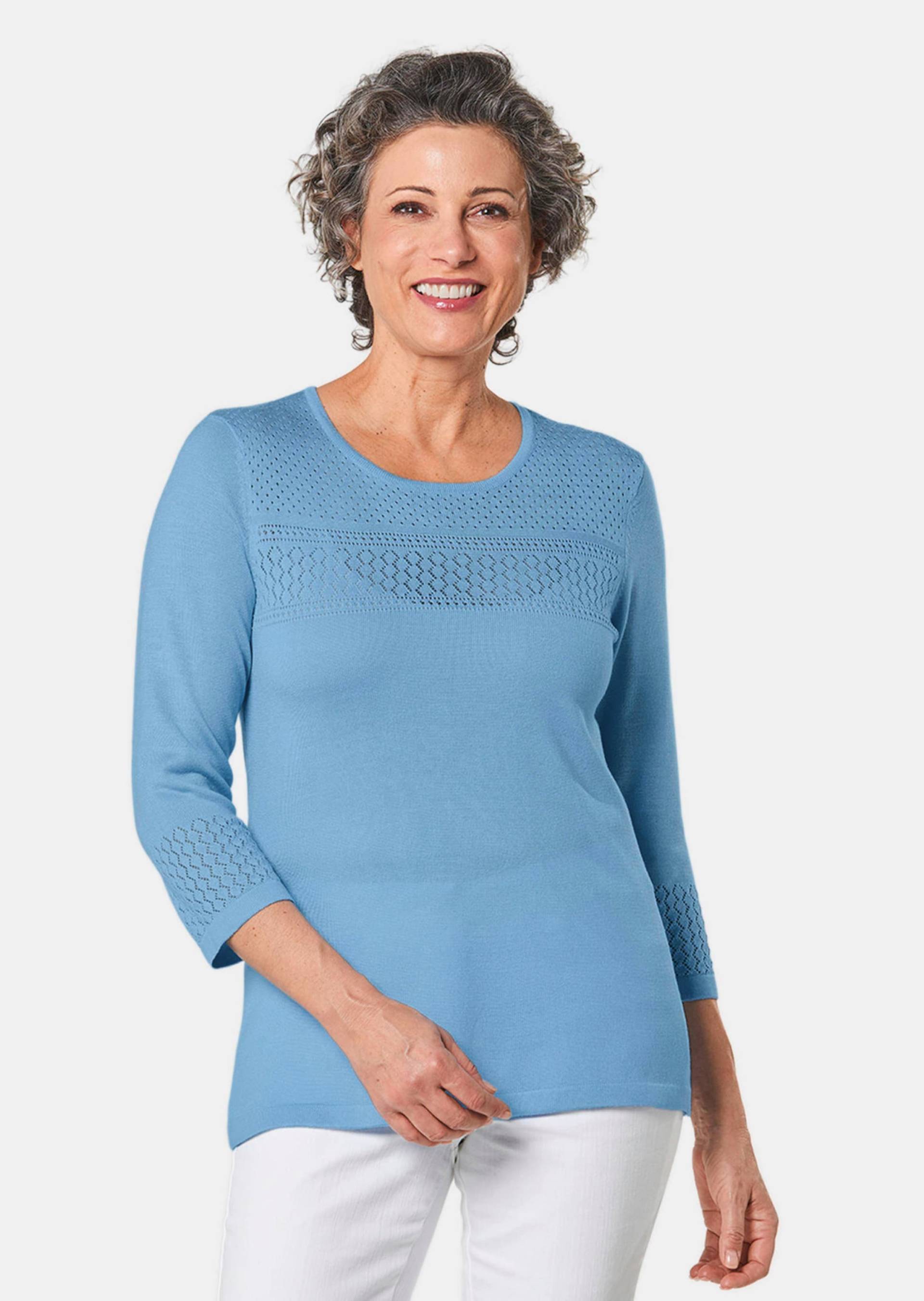 Pullover mit schönem Ajourmuster - hellblau - Gr. 52 von Goldner Fashion von Goldner Fashion