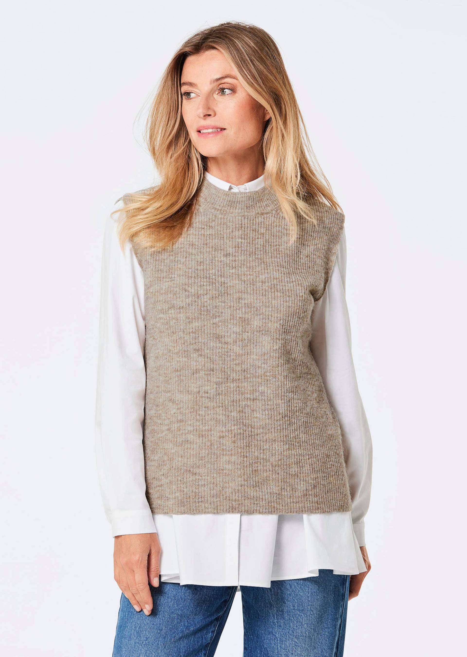 Rippstrick Pullunder mit Stehkragen - taupe - Gr. 38 von Goldner Fashion von Goldner Fashion