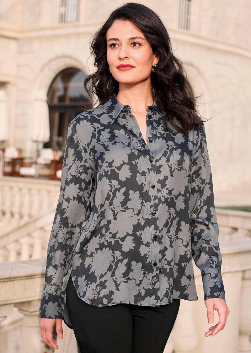 Satin-Bluse mit Blumenmuster - schwarz / weiß - Gr. 36 von Goldner Fashion von Goldner Fashion