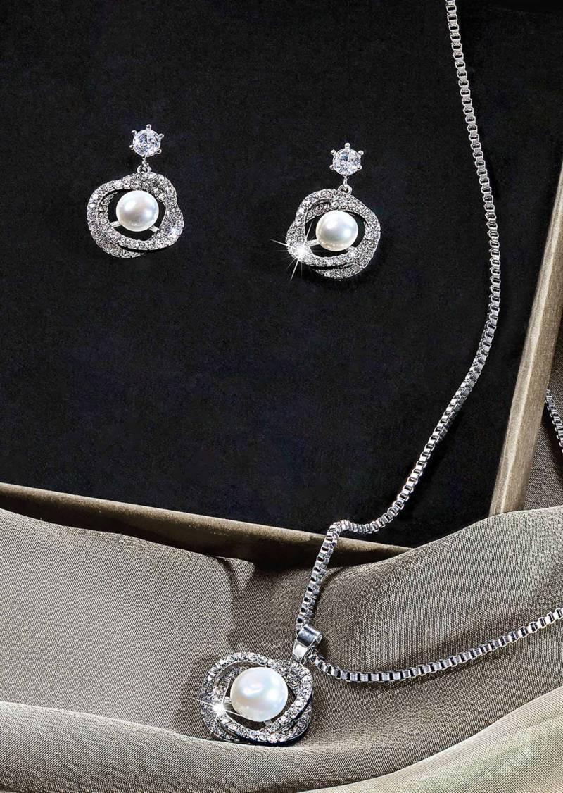 Schmuck-Set aus Kette und Ohrsteckern - silberfarben / cremeweiß - Gr. Einheitsgröße von Goldner Fashion von Goldner Fashion