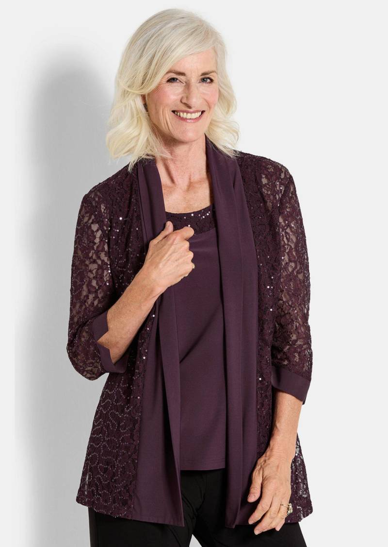 Set aus glitzerndem Spitzenjäckchen und Top - beere - Gr. 46 von Goldner Fashion von Goldner Fashion