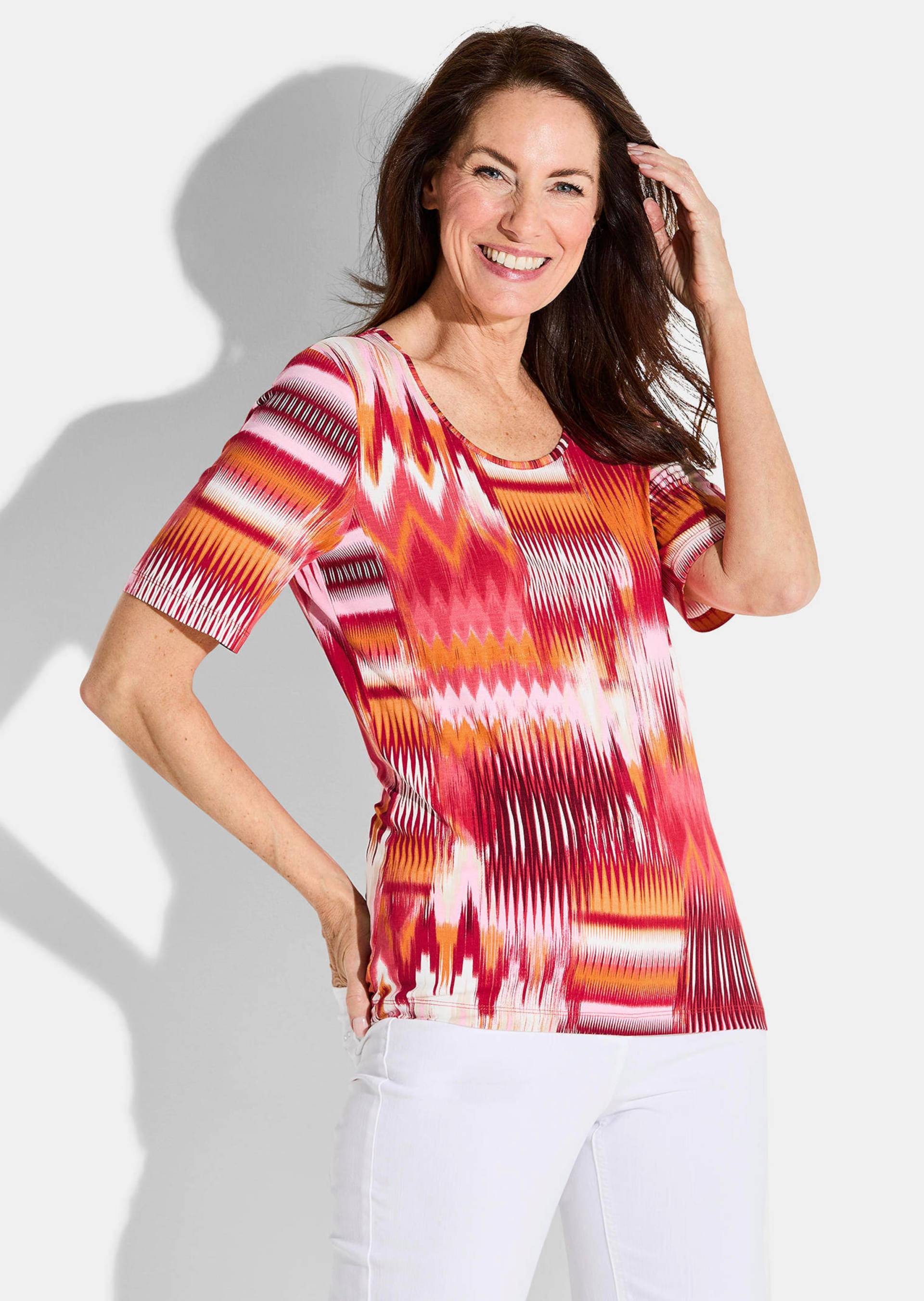 Shirt aus Viskose-Jersey - rot / weiß / orange / gemustert - Gr. 19 von Goldner Fashion von Goldner Fashion