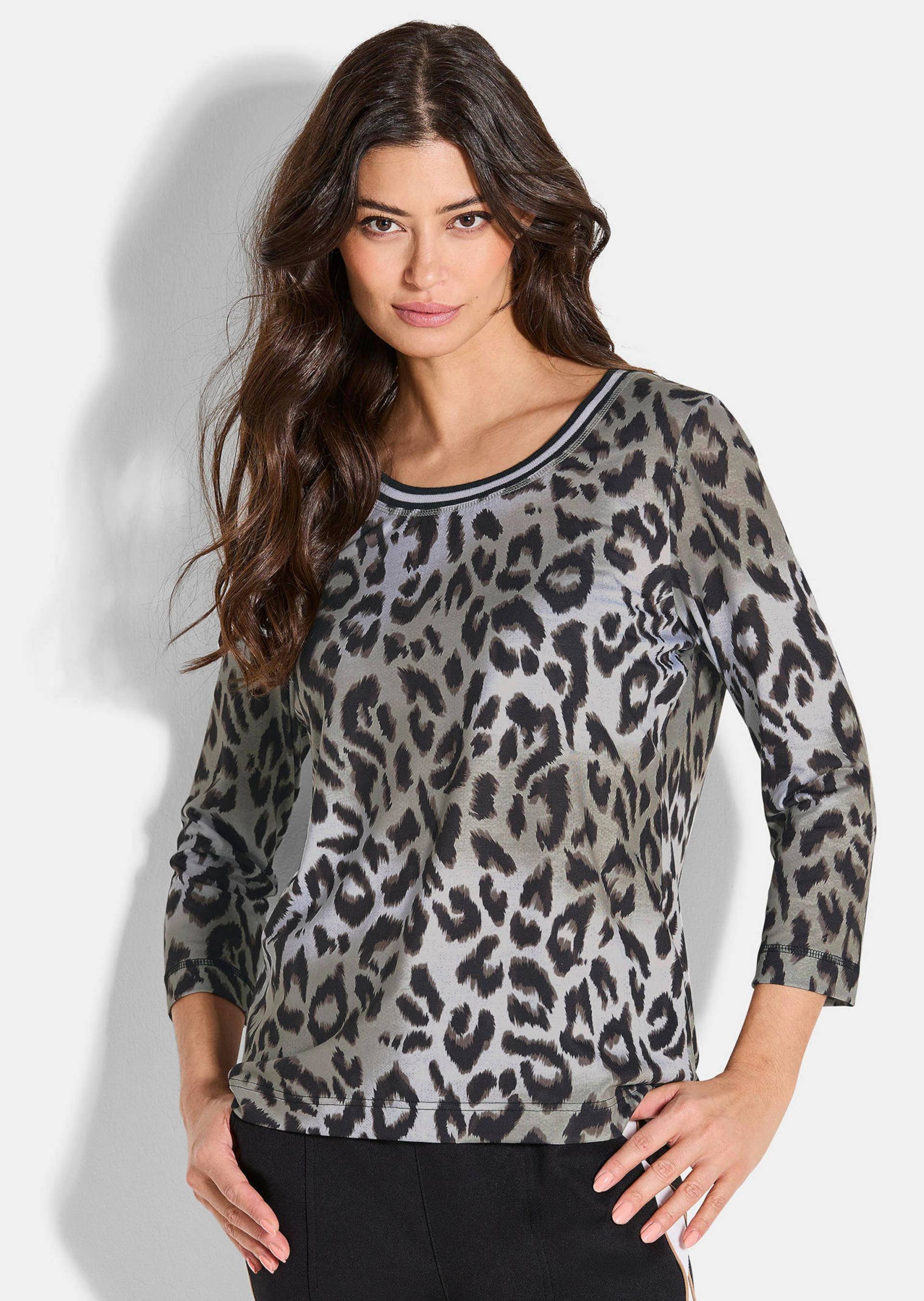 Shirt mit Leo Print - schwarz / camel / gemustert - Gr. 48 von Goldner Fashion von Goldner Fashion