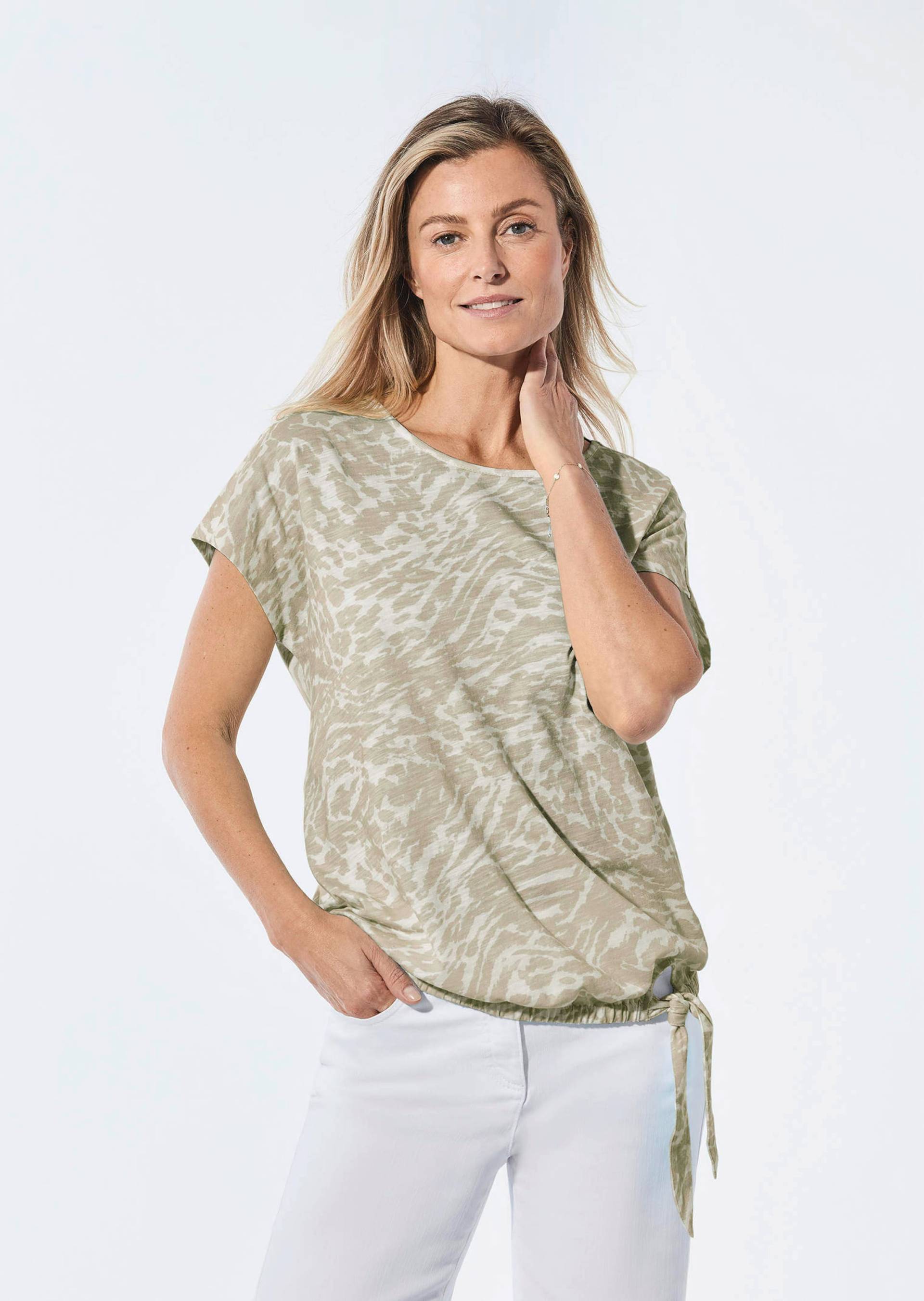 Shirt mit U-Boot-Ausschnitt - beige / gemustert - Gr. 48 von Goldner Fashion von Goldner Fashion
