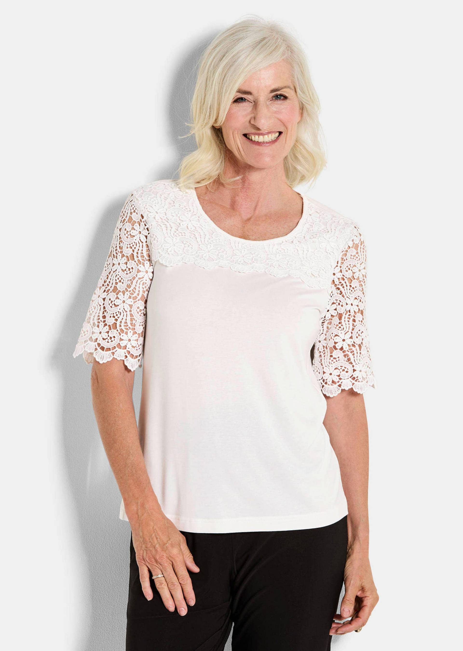 Shirt mit effektvoller Spitze - cremeweiß - Gr. 52 von Goldner Fashion von Goldner Fashion