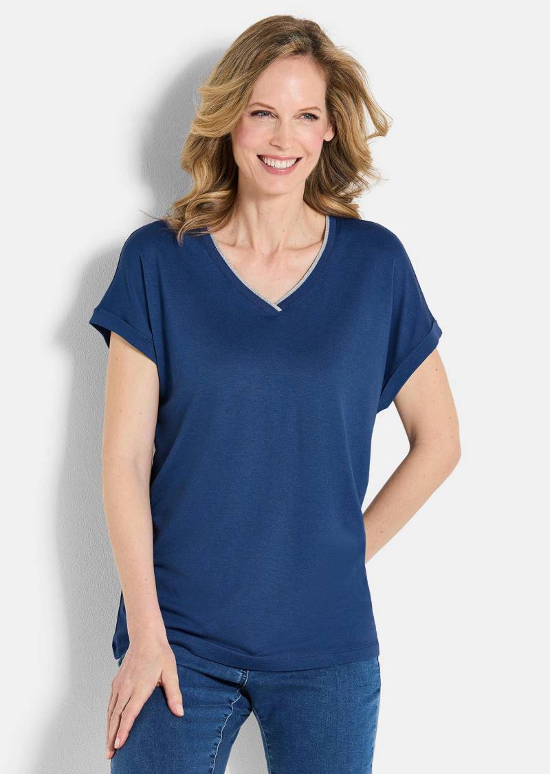 Shirt mit glänzender Ausschnittblende - royalblau - Gr. 23 von Goldner Fashion von Goldner Fashion