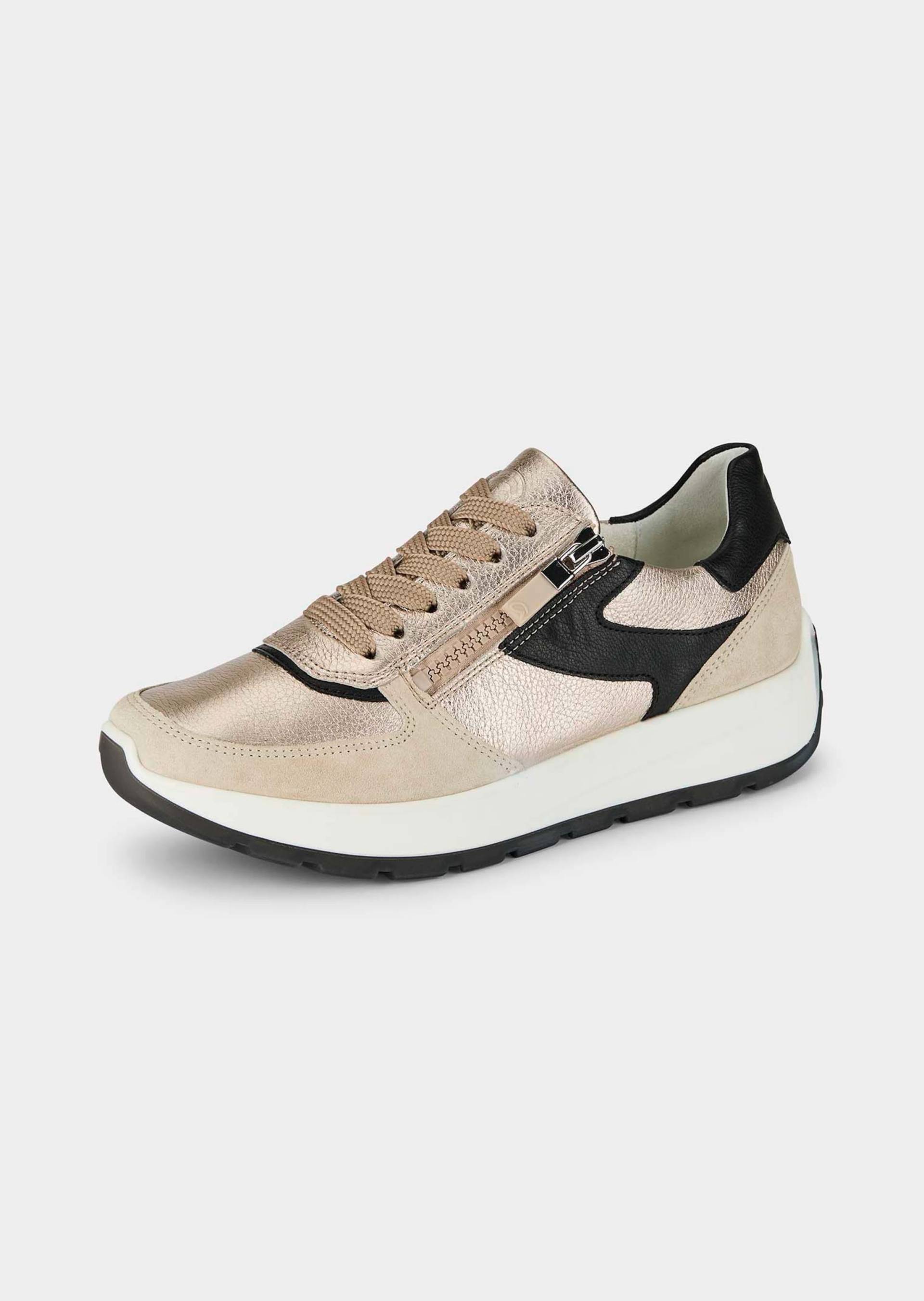 Sneaker mit herausnehmbarem Fußbett - taupe / metallic / schwarz - Gr. 38,5 von Goldner Fashion von Goldner Fashion