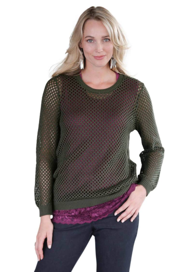 Sommerlicher Strickpullover mit Ajourmuster - khaki - Gr. 44 von Goldner Fashion von Goldner Fashion
