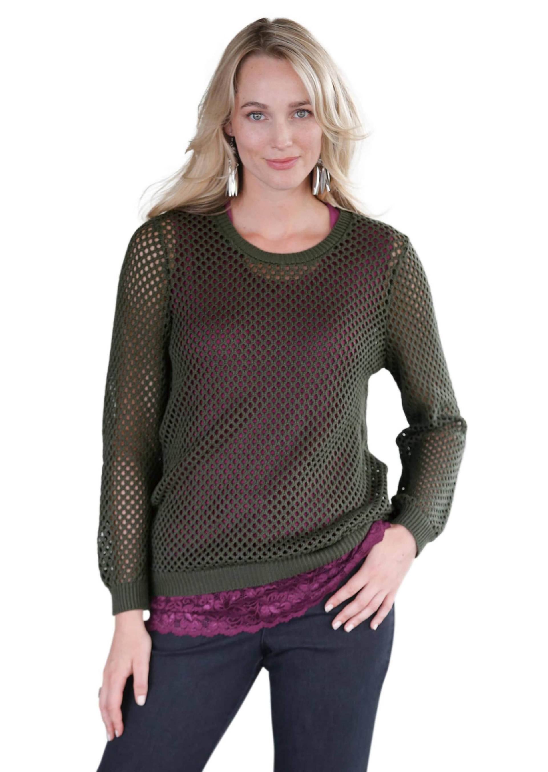 Sommerlicher Strickpullover mit Ajourmuster - khaki - Gr. 50 von Goldner Fashion von Goldner Fashion