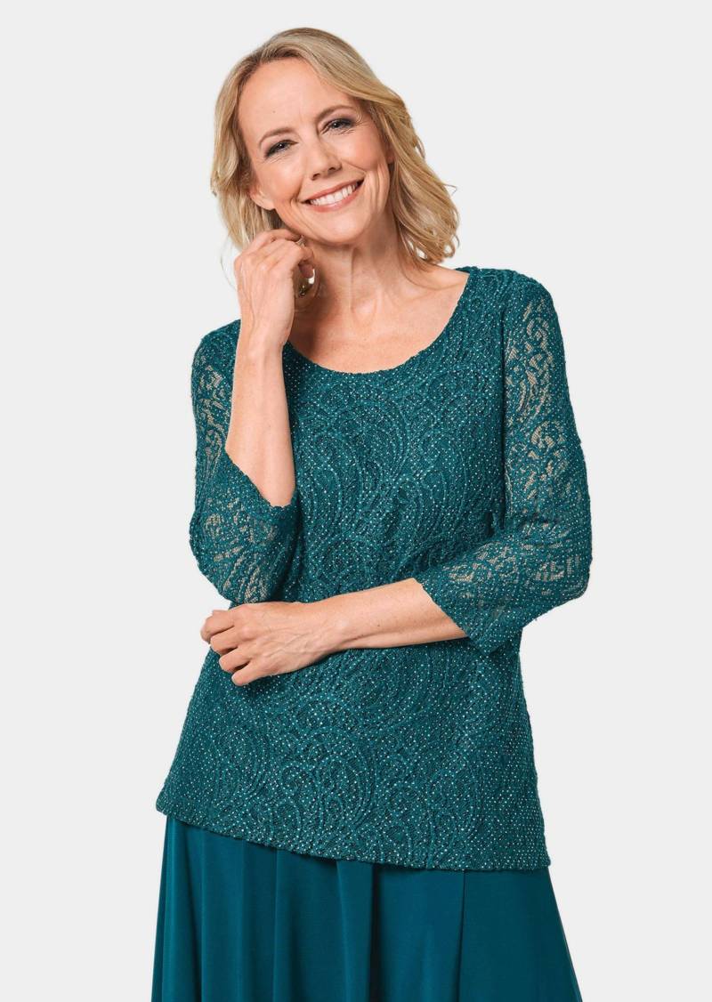 Spitzenbluse mit zartem Glanz - smaragd - Gr. 20 von Goldner Fashion von Goldner Fashion