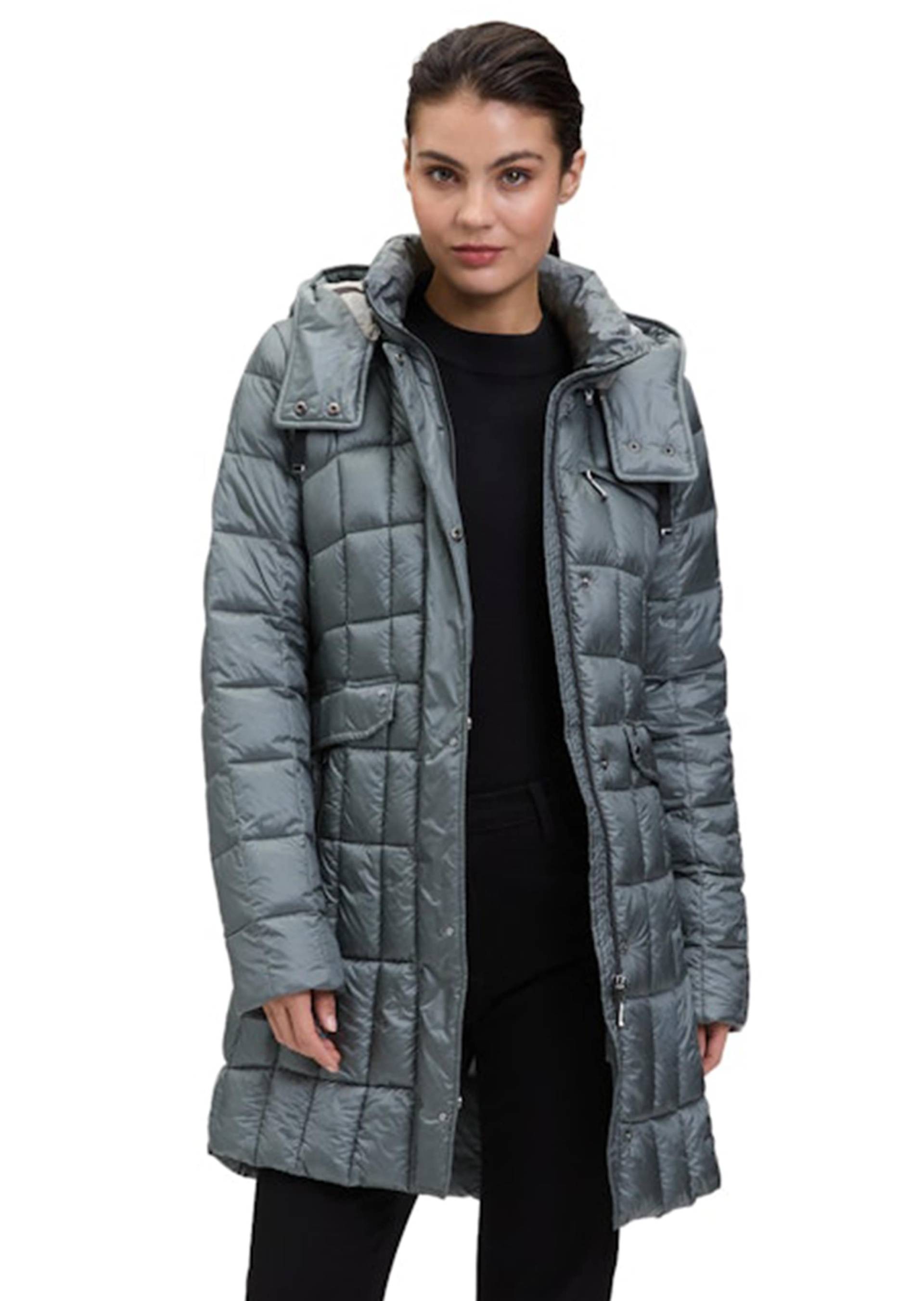 Steppmantel mit abnehmbarer Kapuze - graugrün - Gr. 46 von Goldner Fashion von Goldner Fashion