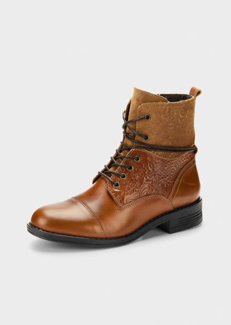 Stiefeletten aus geprägtem Leder - cognac - Gr. 41 von Goldner Fashion von Goldner Fashion