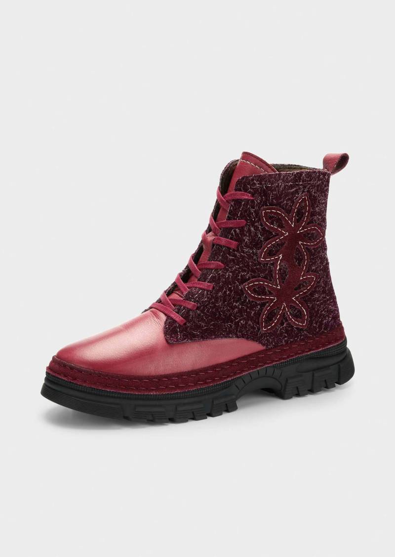 Stiefeletten mit Reißverschluss und Blumenmuster - bordeaux - Gr. 42 von Goldner Fashion von Goldner Fashion