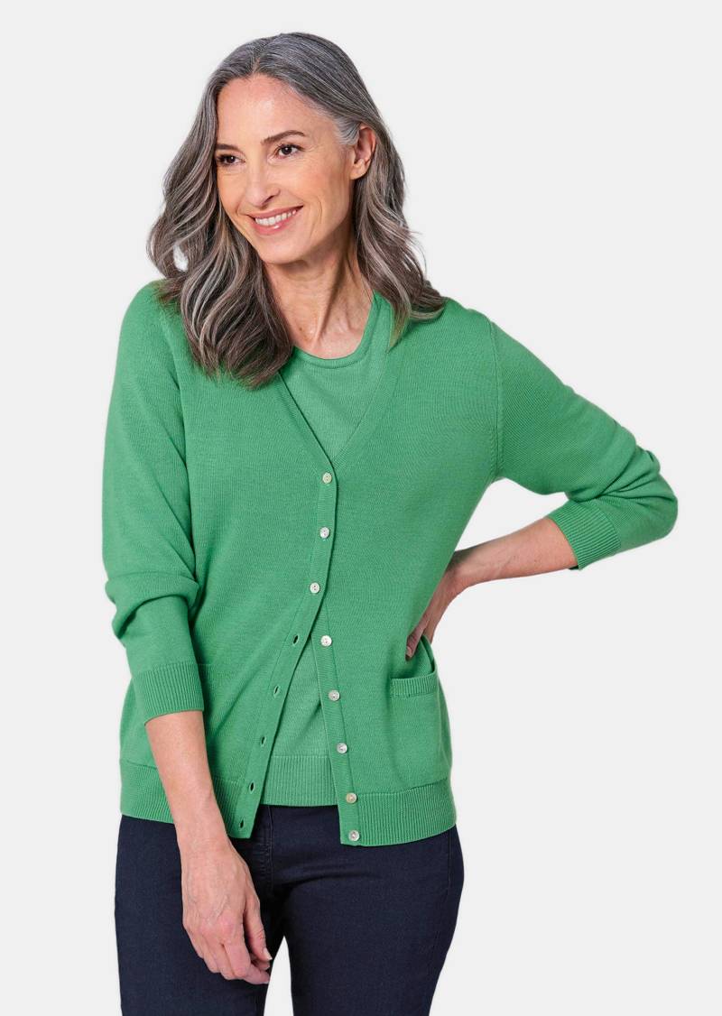 Strickjacke aus reiner Merinowolle - grün - Gr. 52 von Goldner Fashion von Goldner Fashion