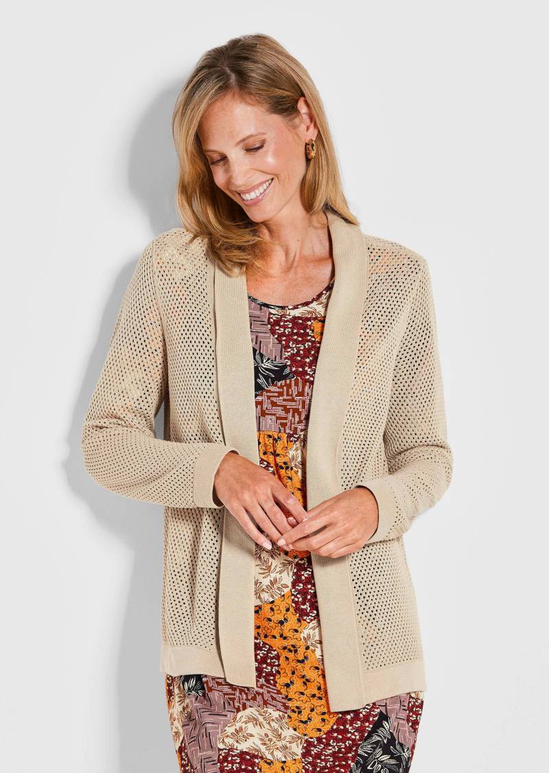 Strickjacke in feinem Ajour-Lochmuster - beige - Gr. 22 von Goldner Fashion von Goldner Fashion