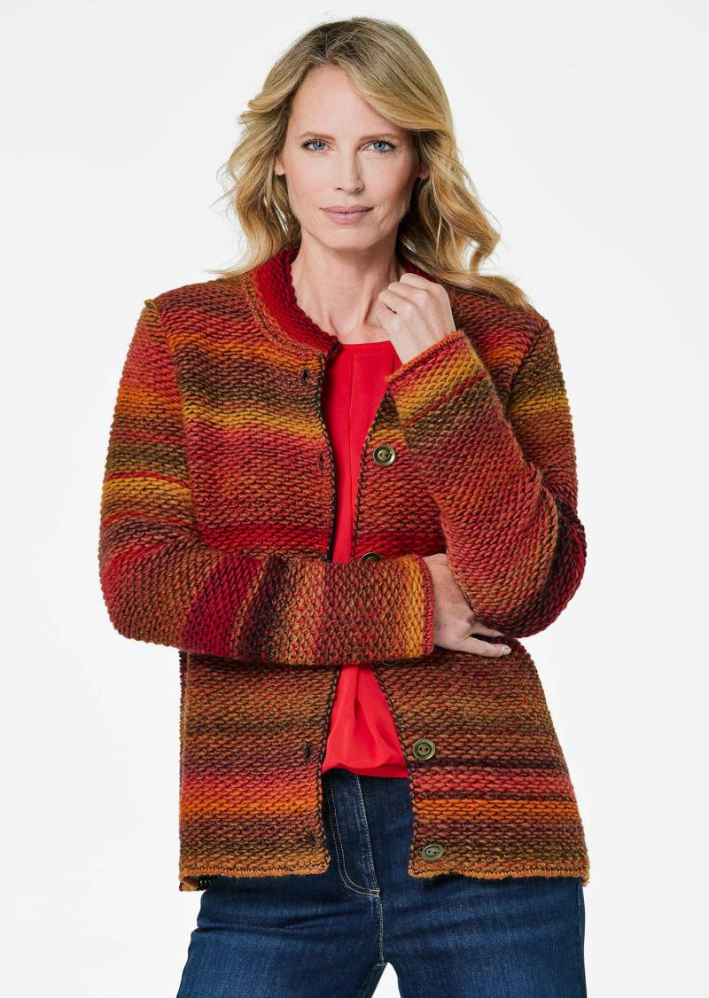 Strickjacke mit Multicolor Ringeloptik - rot / orange / gemustert - Gr. 38 von Goldner Fashion von Goldner Fashion