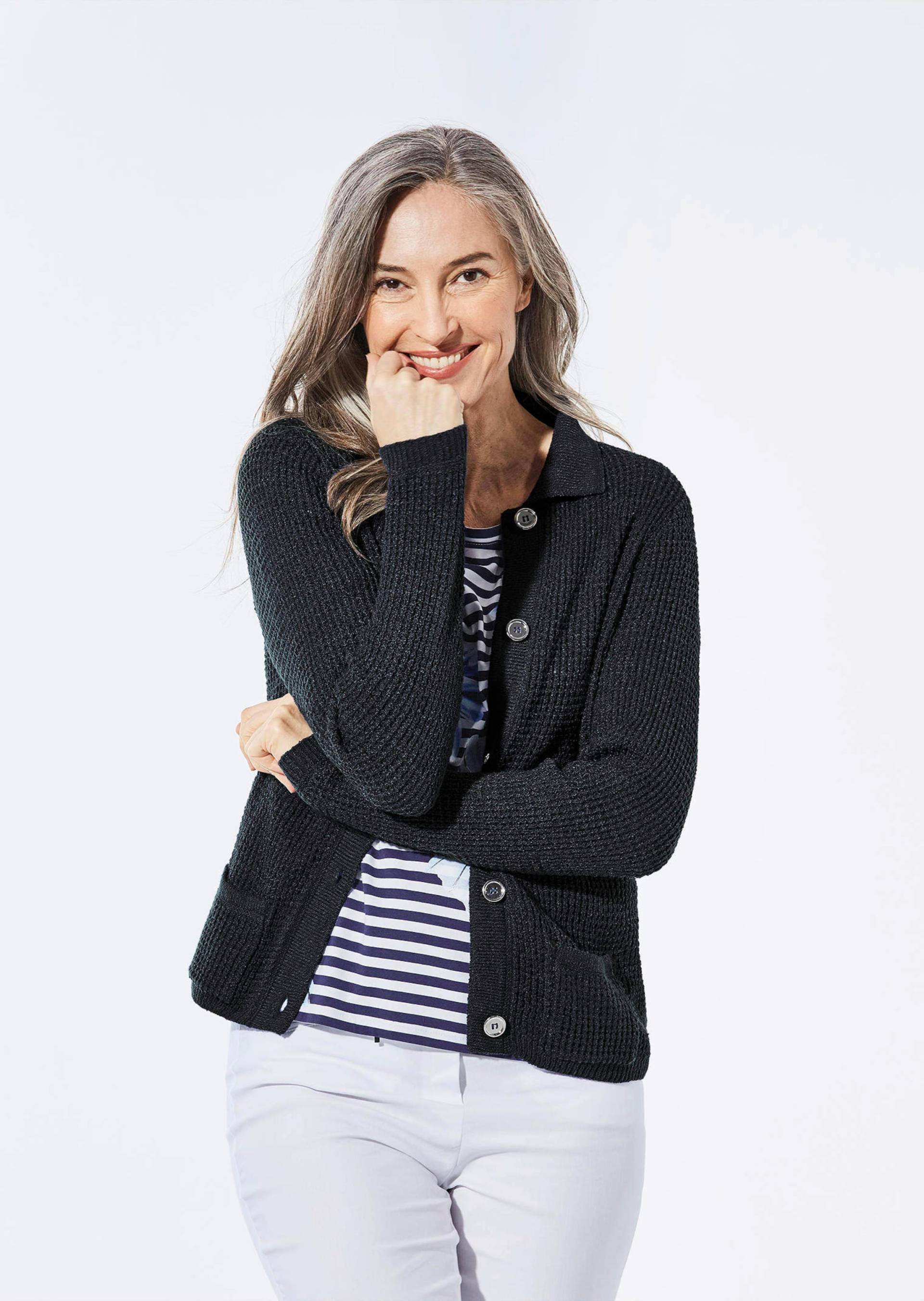 Strickjacke mit Polokragen - marine - Gr. 19 von Goldner Fashion von Goldner Fashion