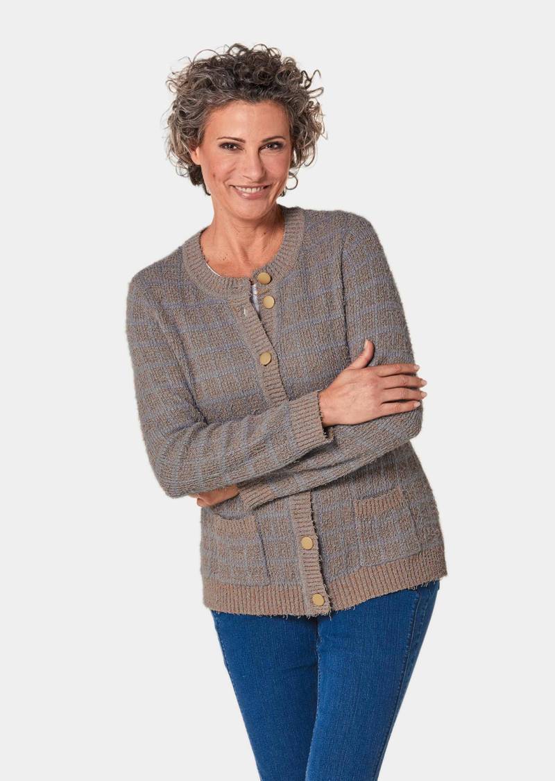 Strickjacke mit Taschen - taupe / grau / melange - Gr. 50 von Goldner Fashion von Goldner Fashion