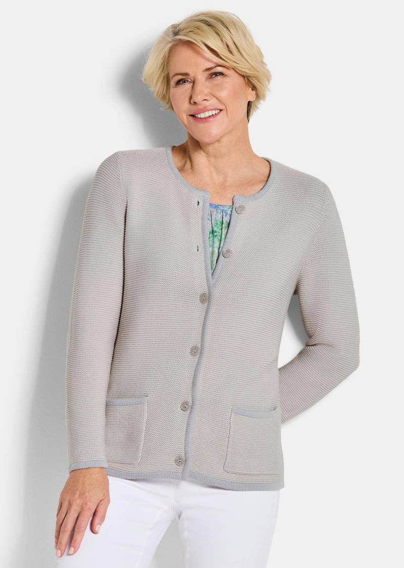 Strickjacke mit aufgesetzten Taschen - stein / gemustert - Gr. 24 von Goldner Fashion von Goldner Fashion