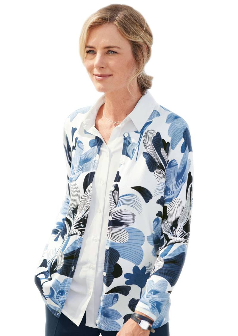 Strickjacke mit femininem Druck - blau / gemustert - Gr. 19 von Goldner Fashion von Goldner Fashion