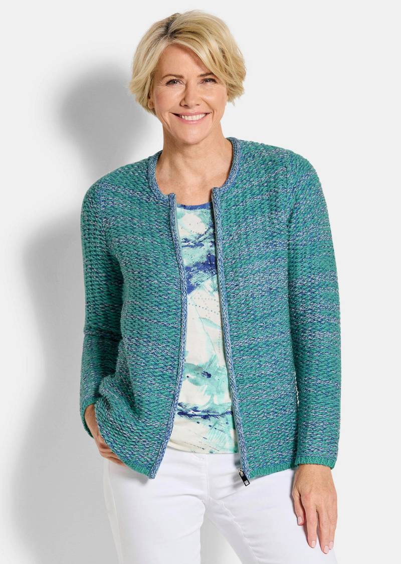Strickjacke mit verdecktem Reißverschluss - türkis / gemustert - Gr. 44 von Goldner Fashion von Goldner Fashion
