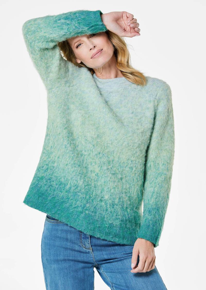 Strickpullover aus flauschigem Wollflor - petrol / gemustert - Gr. 52 von Goldner Fashion von Goldner Fashion