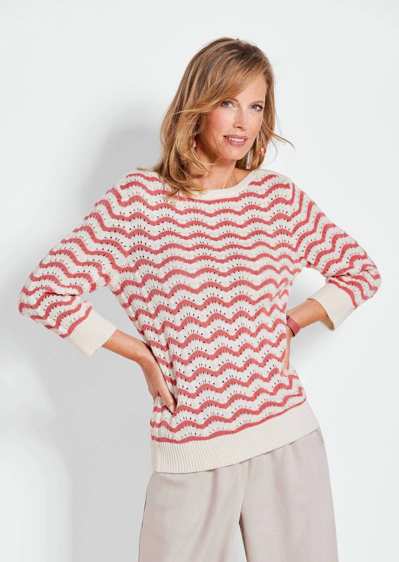 Strickpullover mit 3/4-Arm - cremeweiß / koralle - Gr. 22 von Goldner Fashion von Goldner Fashion