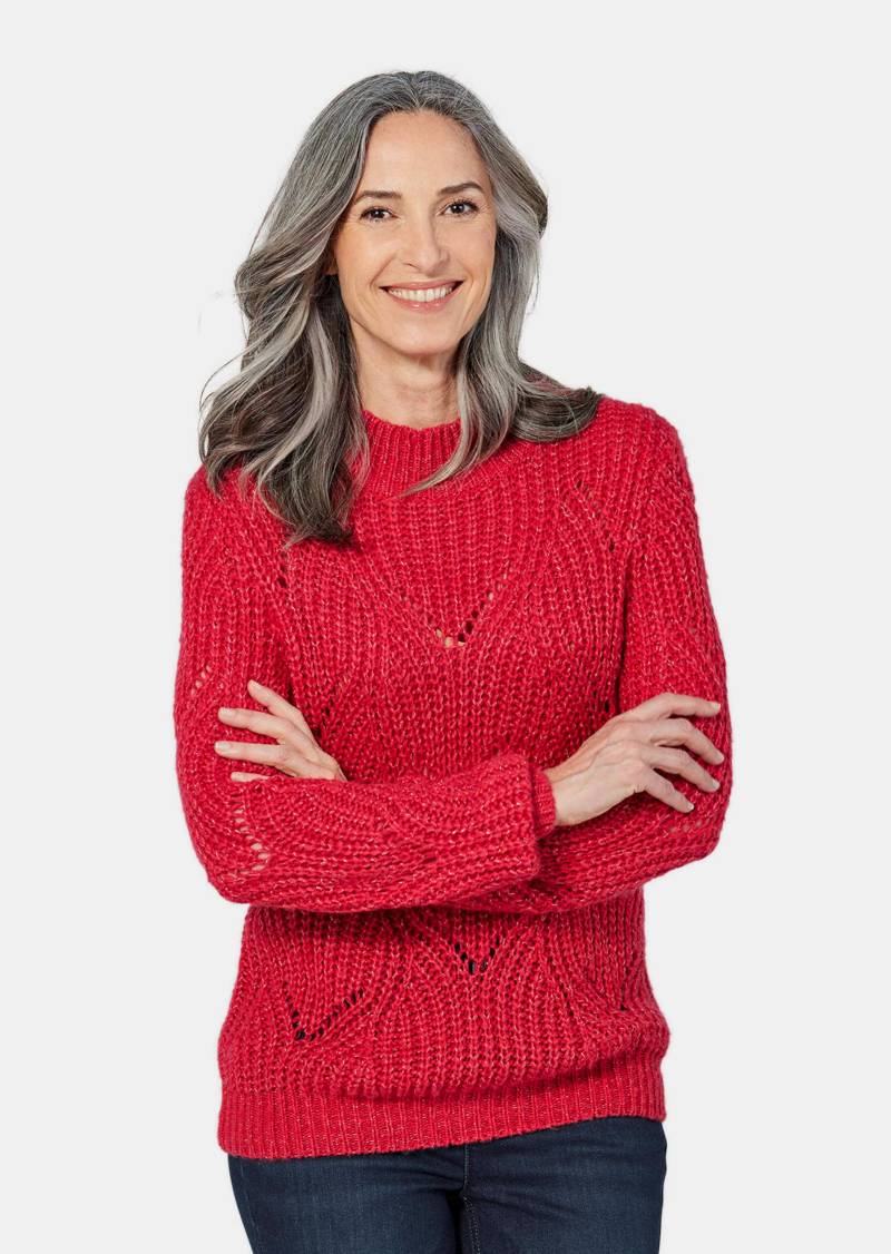 Strickpullover mit Ajourmuster - rot - Gr. 52 von Goldner Fashion von Goldner Fashion