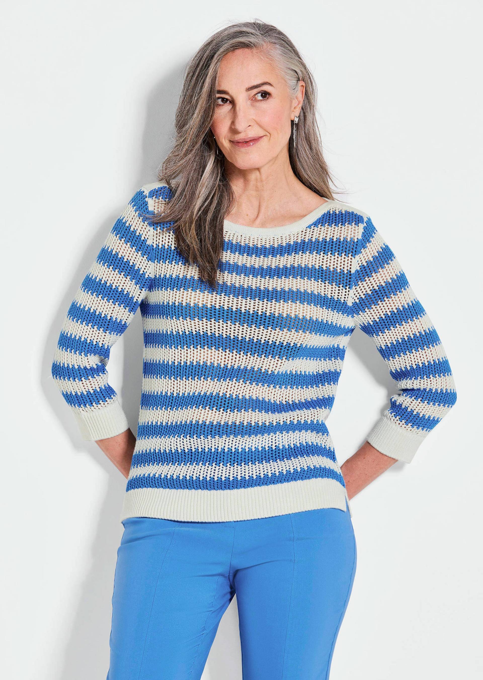 Strickpullover mit Blockstreifen - blau / weiß / gemustert - Gr. 21 von Goldner Fashion von Goldner Fashion