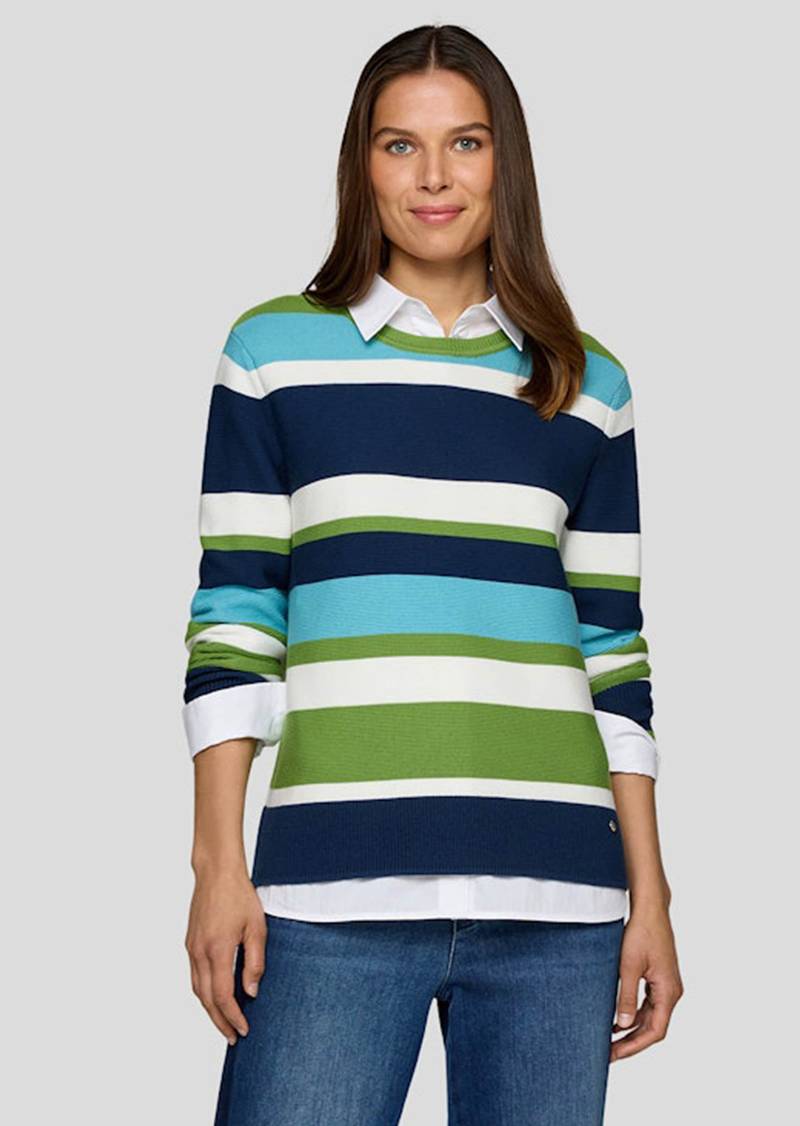 Strickpullover mit Blockstreifen - türkis / blau / cremeweiß - Gr. 38 von Goldner Fashion von Goldner Fashion