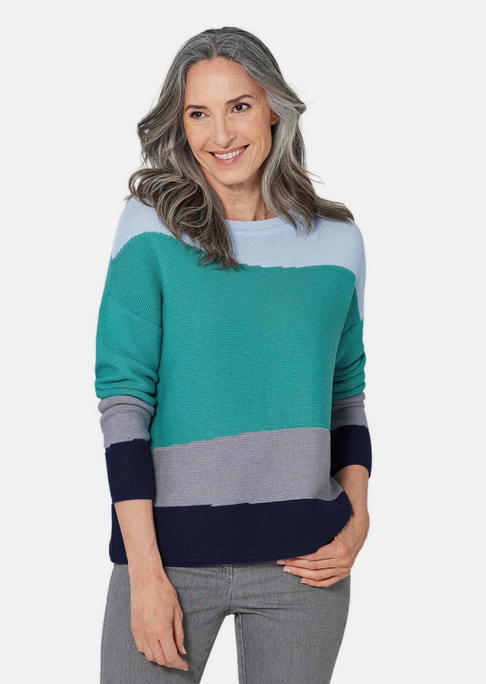 Strickpullover mit Blockstrick - grau / blau / gemustert - Gr. 23 von Goldner Fashion von Goldner Fashion