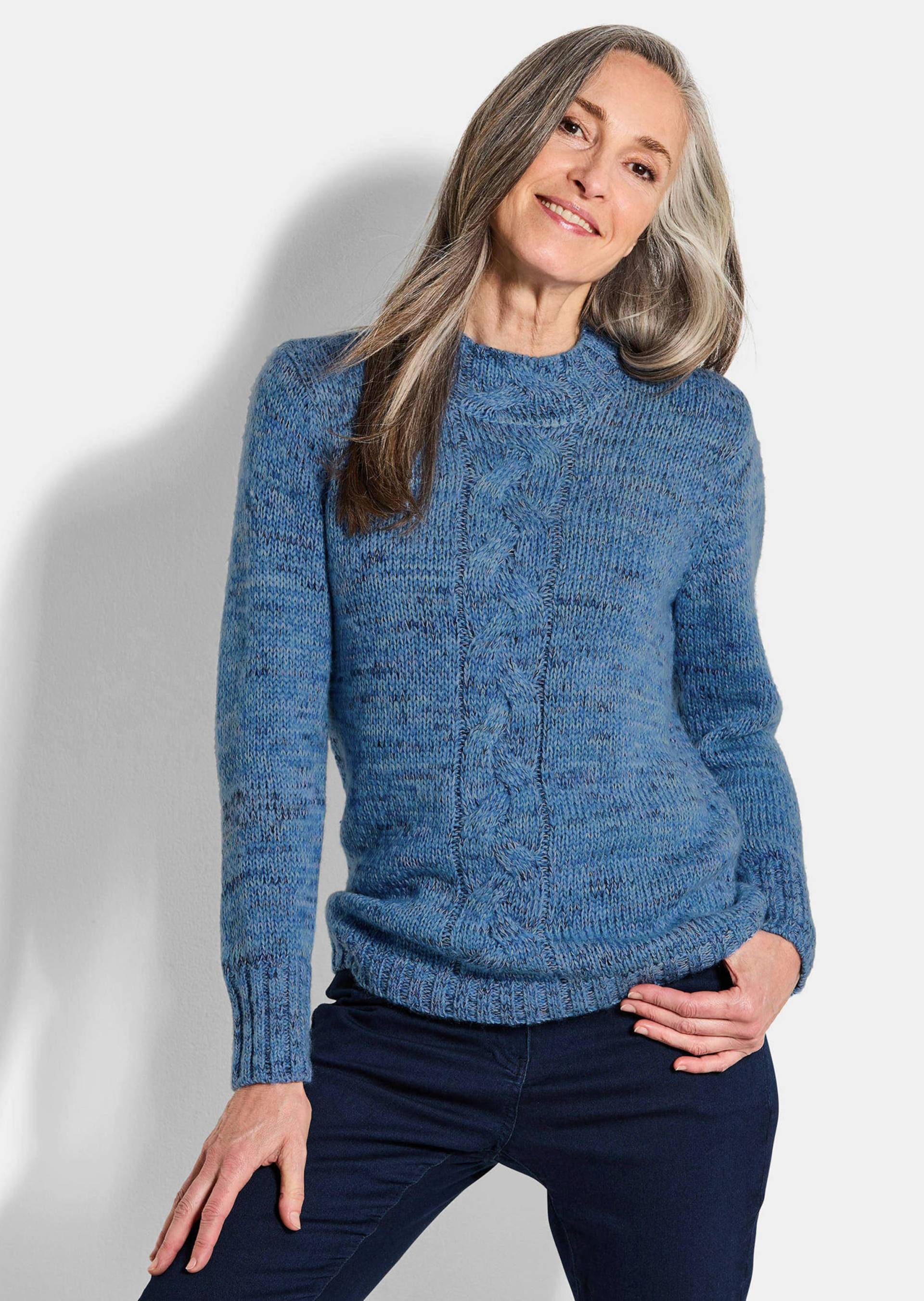 Strickpullover mit Zopfstrick - blau / gemustert - Gr. 24 von Goldner Fashion von Goldner Fashion