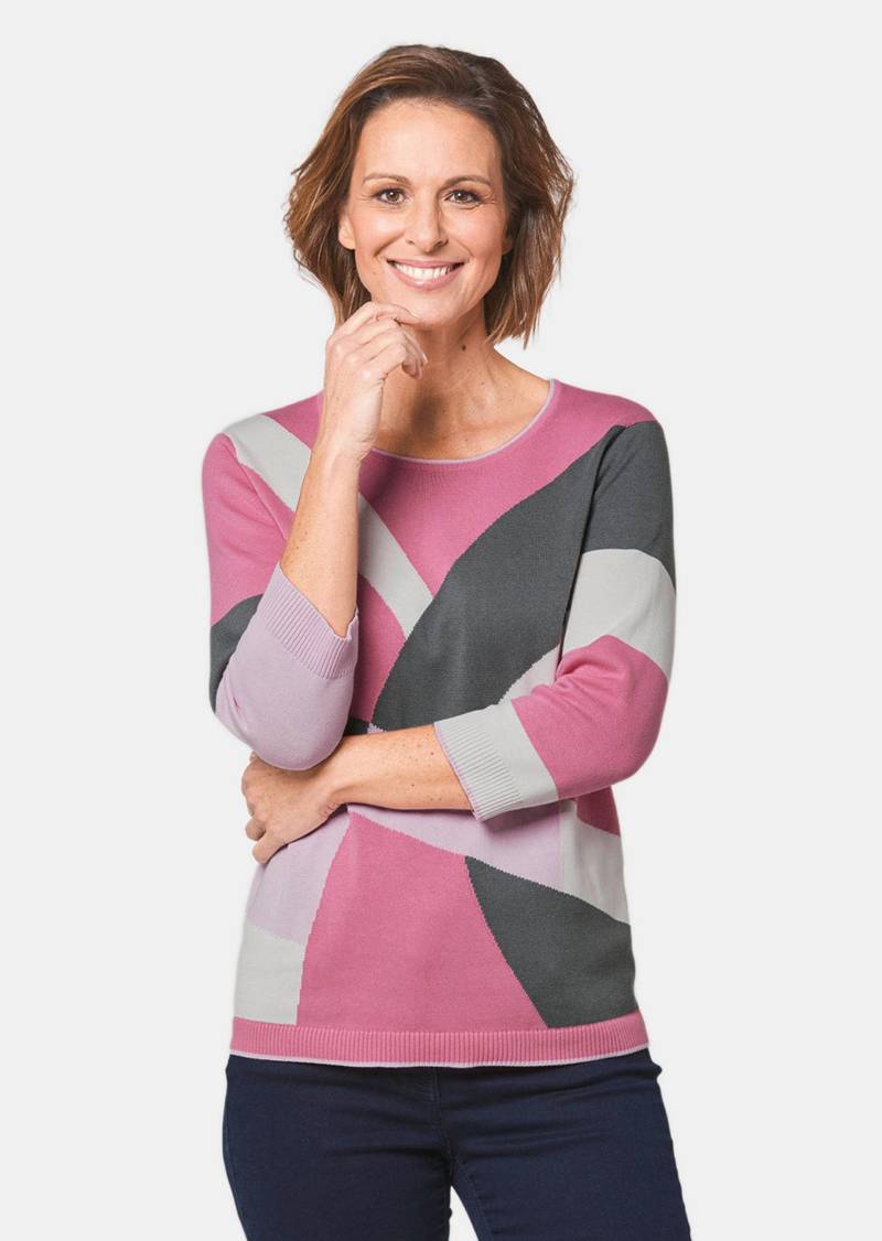 Strickpullover mit aktuellem Design - rosé / gemustert - Gr. 21 von Goldner Fashion von Goldner Fashion