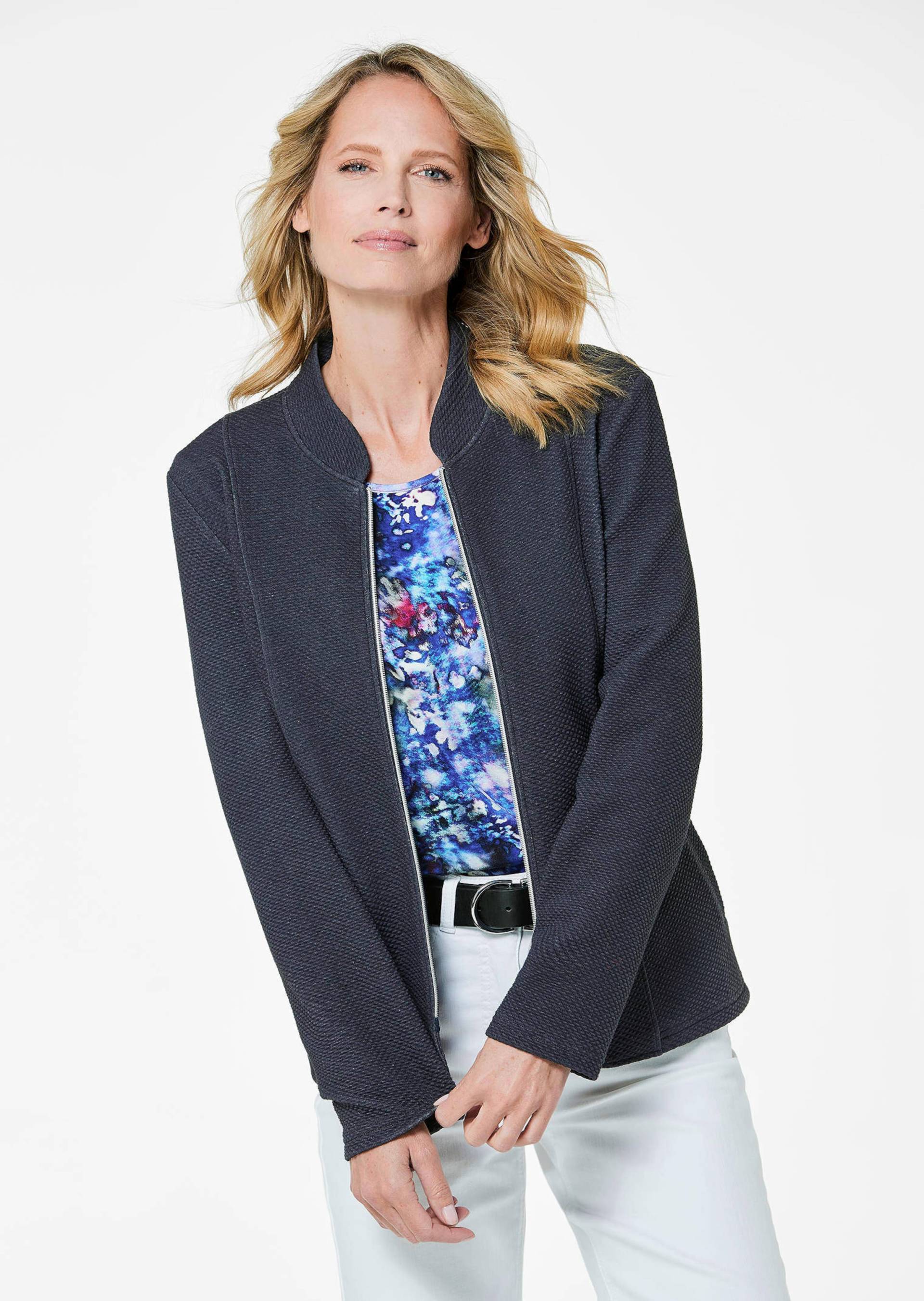 Strukturierte Jacke mit Stehkragen - marine - Gr. 46 von Goldner Fashion von Goldner Fashion