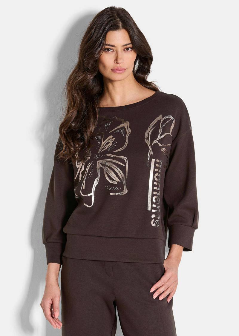 Sweatshirt mit Blütenprint in Metallic - braun / silberfarben - Gr. 38 von Goldner Fashion von Goldner Fashion
