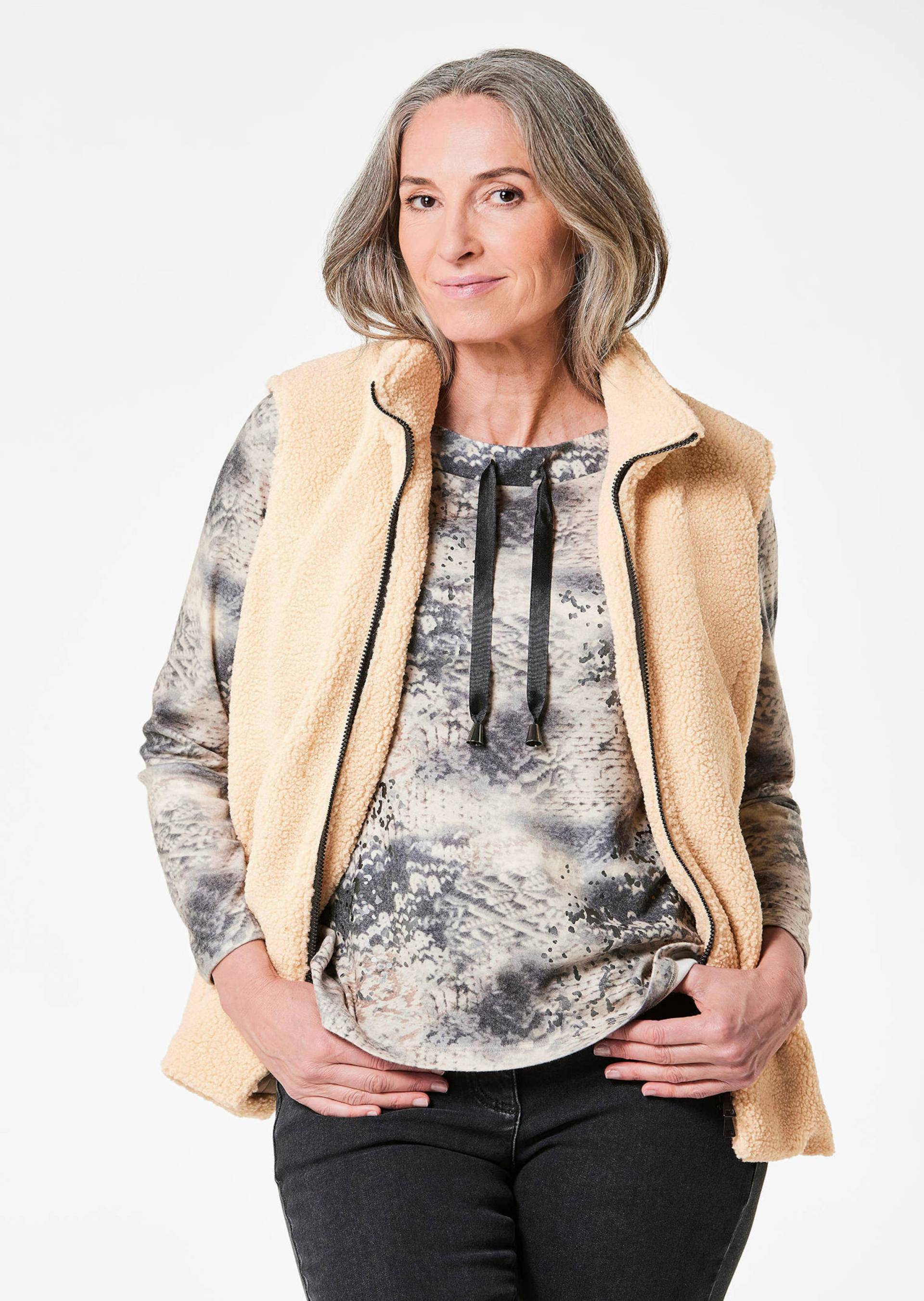 Teddy-Weste mit Stehkragen - beige - Gr. 38 von Goldner Fashion von Goldner Fashion