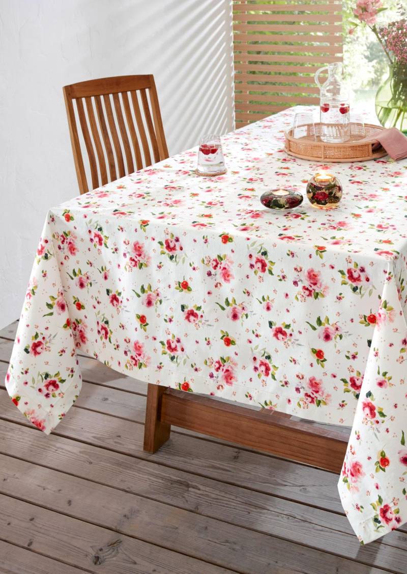 Tischdecke eckig - weiß / geblümt - Gr. 130 x 170 cm von Goldner Fashion von Goldner Fashion