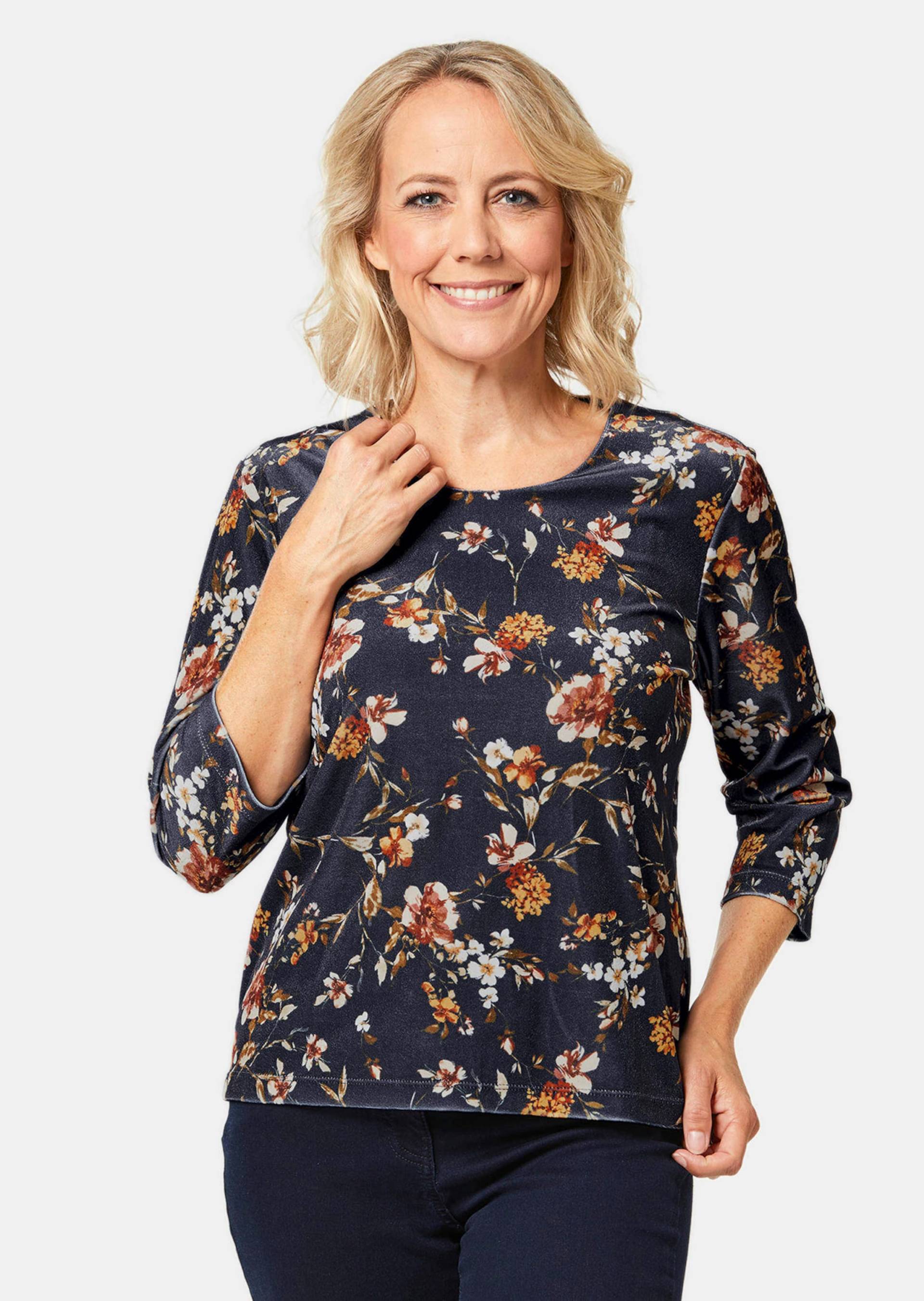 Trageangenehmes Pannesamt-Shirt - marine / braun / gemustert - Gr. 23 von Goldner Fashion von Goldner Fashion