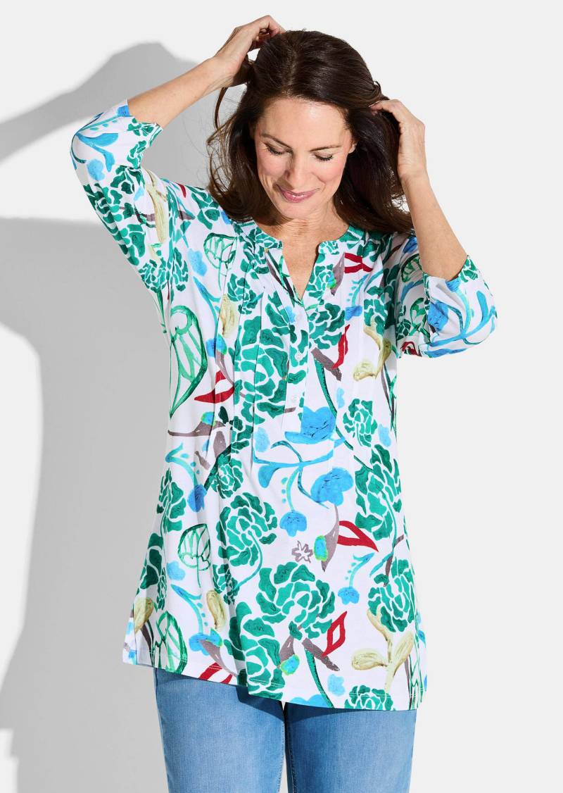Tunika in farbenfrohem Alloverdruck - weiß / grün / gemustert - Gr. 21 von Goldner Fashion von Goldner Fashion