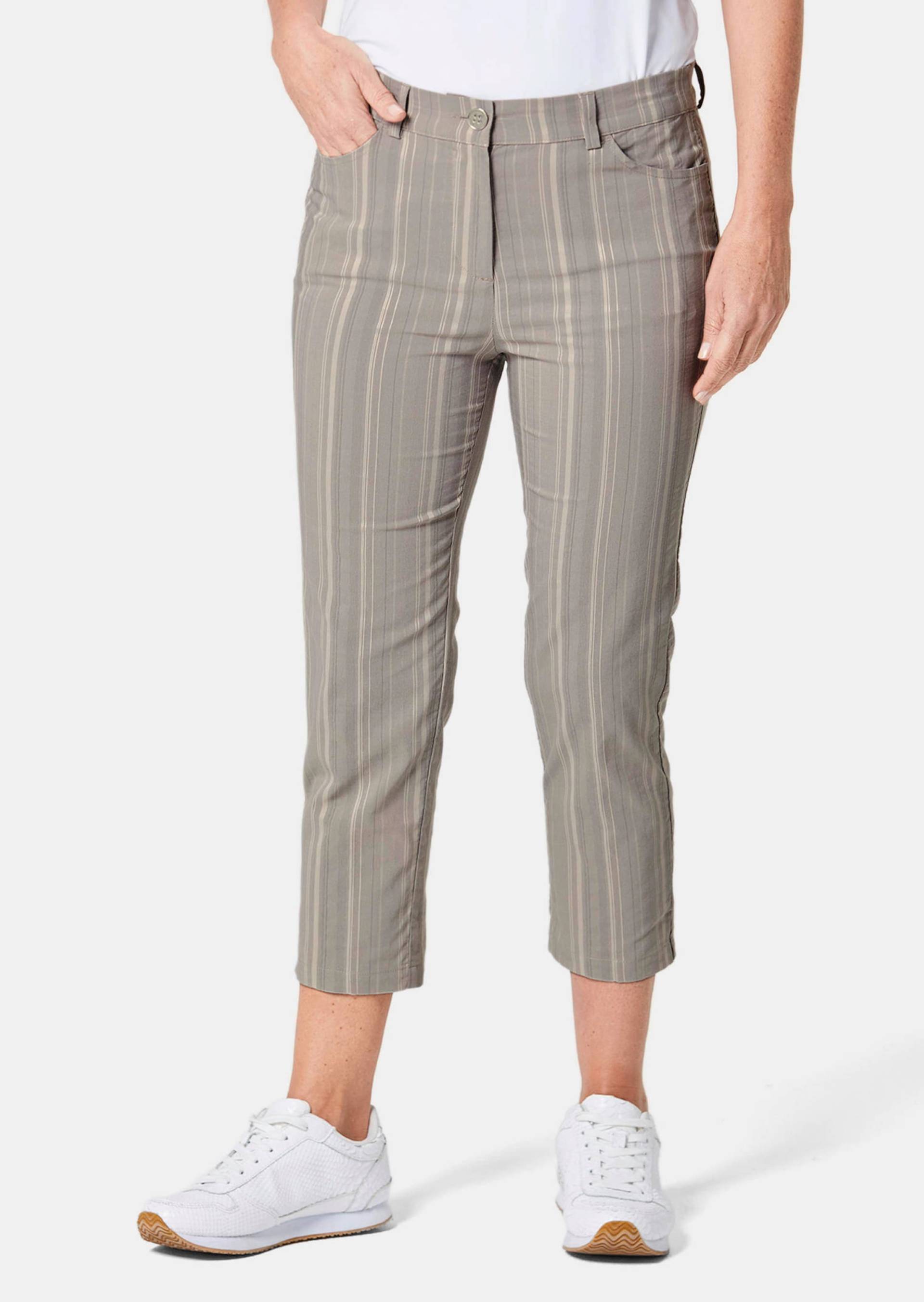 Verkürzte Hose CARLA in Streifen-Optik - grau - Gr. 19 von Goldner Fashion von Goldner Fashion